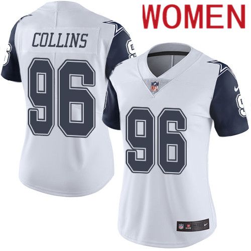 Women Dallas Cowboys 96 Maliek Collins Nike White Rush Limited NFL Jersey